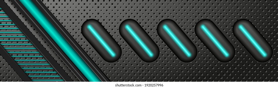 Banner oscuro de alta tecnología. Formas geométricas y fondo con iluminación de neón. EPS10 vectores