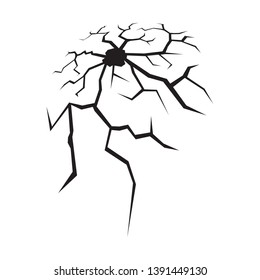 Dark hole in a wall or in the ground, ruined wall, vector illustration
