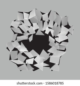Dark hole in a wall or in the ground, ruined wall, vector illustration