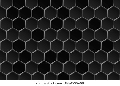 Dark horizontal background with hexagons. Hexagonal abstract metal background. Premium abstract background with luxury dark geometric elements.Abstract technology. Vector 3d realistic illustration.