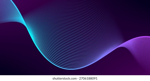 Dark horizontal background of wavy bright blue pink lines. Abstract background with glowing lines. abstract wavy lines background. Modern technology futuristic concept.