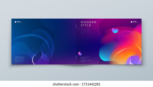 Dark Horizontal Liquid Abstract Cover Background Design. Landscape Fluid Dynamic Element for Modern Brochure, Banner, Poster, Flyer or Presentation Template with Line Pattern.