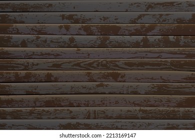 Dark horizontal pattern of wooden textured slats. Wall made of oak lath. Top view of laminate floor with timber print. Rustic effect. Natural hardwood background. Vector illustration