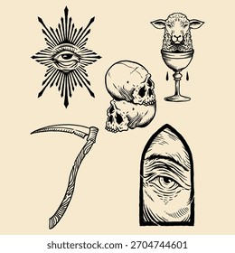 Dark Horror Hand draw tattoo clipart vector illustration