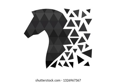 Dark horse silhouette with polygons. Triangle design. Animal of polygones. Horse head silhouette