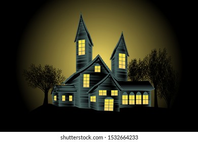 dark, house, haunted, creepy, horror, black, old, moon, spooky, halloween, scary, haunted house, evil, mystery, night, seasonal, castle, holiday, autumn, bat, full moon, ghost, invitation, silhouette,