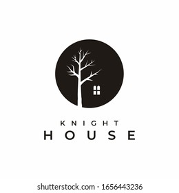 Dark House Window and tree illustration logo design