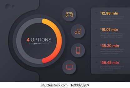 Dark hued presentation infographic template in a modern style. Four options.