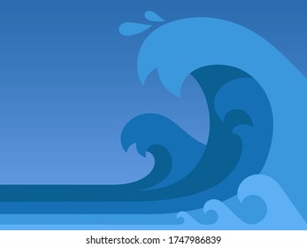 Dark huge waves in the ocean, a storm. Trouble is coming. Banner with text area, copy space. Vector illustration, flat design, cartoon style.