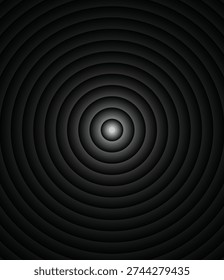 Dark Hypnotic Concentric Circles, Abstract Black Tunnel Background.
