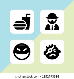 dark icon. 4 dark set with pirate, spy, ninja and burger vector icons for web and mobile app