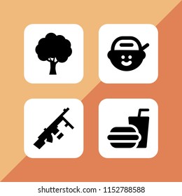 dark icon. 4 dark set with rapper, gun, burger and tree silhouette vector icons for web and mobile app