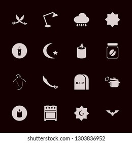 dark icon set with boiled pan, ghost and graves vector illustration