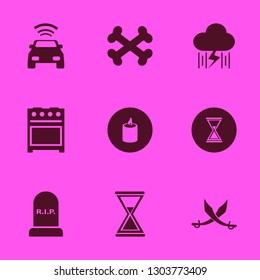 dark icon set with hourglass, car with signal and bones vector illustration