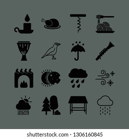 dark icon set with table, rain and drum vector illustration