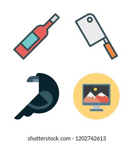 dark icon set. vector set about wine bottle, monitor, butcher and crow icons set.