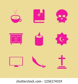 dark icon. dark vector icons set grave, candle, bible and monitor