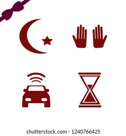 dark icon. dark vector icons set prayer hands, islam symbol, car with signal and hourglass