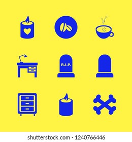 dark icon. dark vector icons set coffee cup heart, lamp on desk, candle and coffee beans