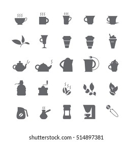 Dark icons with coffee and tea