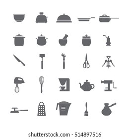 Dark icons with kitchen appliances