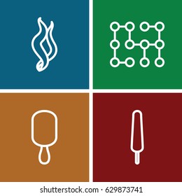 Dark icons set. set of 4 dark outline icons such as ice cream on stick, smoke