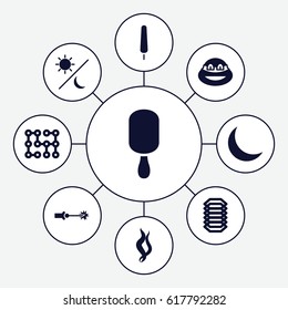 Dark icons set. set of 9 dark filled icons such as ninja, ice cream on stick, crescent, smoke, electric circuit