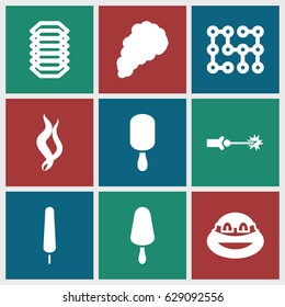 Dark icons set. set of 9 dark filled icons such as ninja, ice cream on stick, smoke