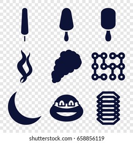 Dark icons set. set of 9 dark filled icons such as ninja, ice cream on stick, crescent, smoke