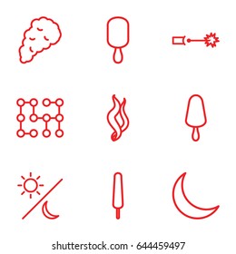 Dark icons set. set of 9 dark outline icons such as ice cream on stick, crescent, smoke, electric circuit