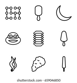 Dark icons set. set of 9 dark outline icons such as ice cream on stick, crescent, smoke, electric circuit