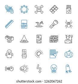 dark icons set. Collection of dark with ghost, skull, flash, eclipse, fishbone, pumpkin, chocolate, devil, witch hat, spider, flashlight, phantom. Editable and scalable dark icons.