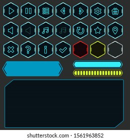 Dark icons set with game interface elements in sci-fi style