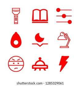 dark icons set with opened book, lamp and ufo vector set
