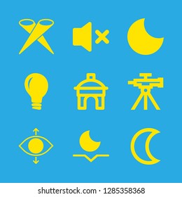 dark icons set with spotlight, perspective and crescent moon phase symbol of weather vector set
