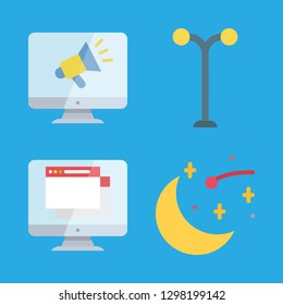 dark icons set with streetlight, monitor and moon vector set