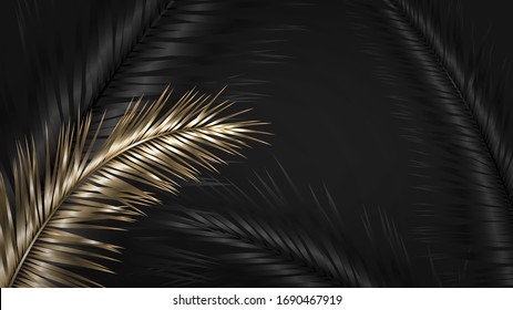 Dark Illustration With Black And Gold Palm Branches And Leaves