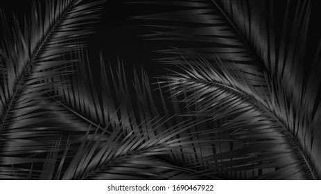Dark illustration with black palm branches and leaves