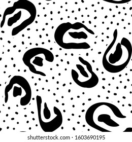 Dark Imitation Cheetah Wool Vector Seamless Pattern. Black Hair Wild Leo Print. Aquarelle Savannah Design. Art Pencil Imitation Batik Background.