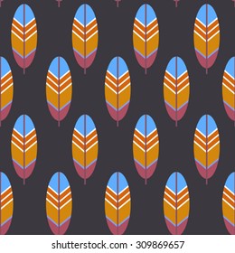 dark indian ethnic seamless  pattern with feathers