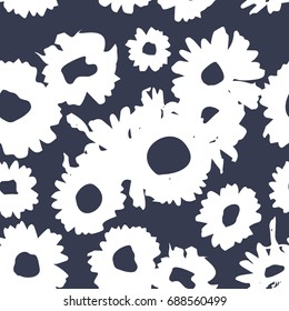 Dark Indigo pattern with daisies. Millefleurs liberty style. Ditsy floral pattern for printing on fabric,  women's clothes Seamless vector illustration