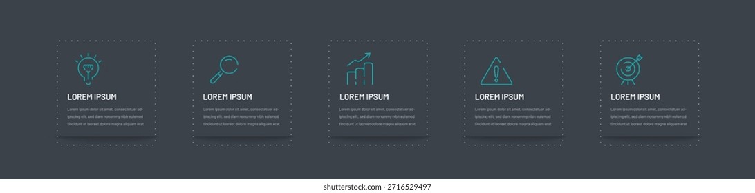Dark infographics for a presentation site consisting of 5 points or stages with editable icons
