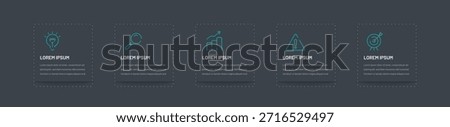 Dark infographics for a presentation site consisting of 5 points or stages with editable icons