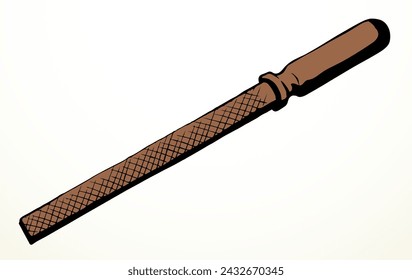 Dark ink pen drawn home round sharp knif blade neat screw kit box set object flat logo emblem retro art doodle engrave print web style. Close up view light white paper finish board text space backdrop