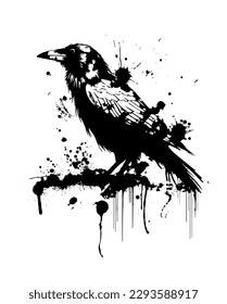 Dunkelfarbener Stift handgezeichnet zoo corvidae coronschwanz Feder Emblem Design Retro Art doodle Stift Cartoon Kontur Stil. Schwarzer Kugelschreiber. Vektorgrafik