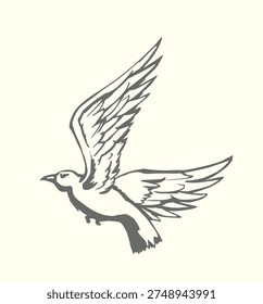 Dark ink pen hand drawn zoo corvidae corone tail feather emblem design retro art doodle pencil cartoon contour print style. Closeup view light paper old large big lake pica beak picture sky text space