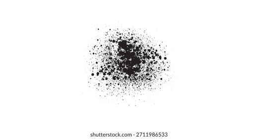 Forma abstrata, irregular e escura formada por numerosos pontos pretos dispersos e partículas texturizadas densas, criando um efeito de spray grunge.