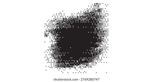 A dark, irregular shape formed by dense dots, surrounded by a gradient of lighter dots on a white background.