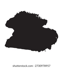 A dark, irregular, and textured black ink stain or paint stroke, resembling a brushstroke or splat, isolated on a clean white background, showcasing an artistic and grunge aesthetic.