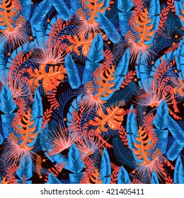 Dark jungle leaves pattern illustration